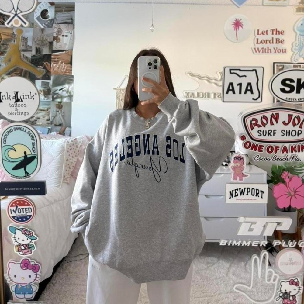 grey and navy‎ blue young la her crewneck